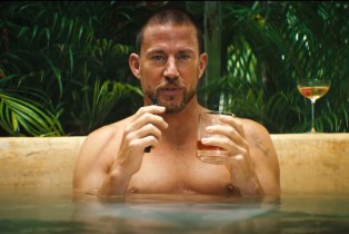 Channing Tatum drinking in a pool in Blink Twice