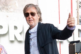 Paul McCartney on stage with Chrissie Hynde after The Pretenders performance at Day 4 of Glastonbury Festival 2023 on June 24, 2023 in Glastonbury, England