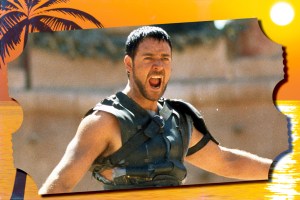 Photo illustration of Gladiator on a summer beach background